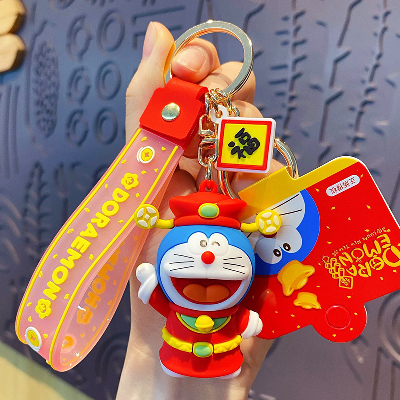 Authentic Doraemon Car Keychain Jingle Cat God of Wealth Plush Keyring for Men and Women Backpack Pendant