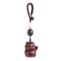 Lucky cat key chain handmade rosewood car key chain pendant for men and women high-end personalized bag hanging jewelry