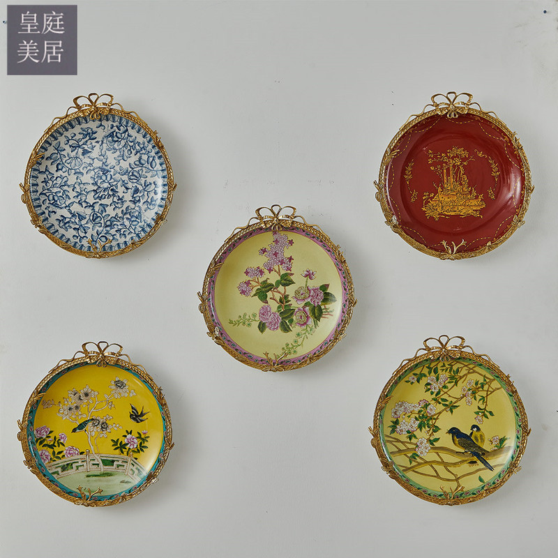 French Hand-Painted Ceramics with Copper Hanging Plates, Neoclassical Classy Soft Furnishings, Home Accessories, Soft Furnishings