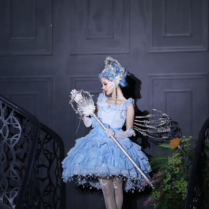 Snow Elf Hexagram Original Lolita Handmade Ice and Snow Queen Scepter Lo Cane Floating Light Photography Props