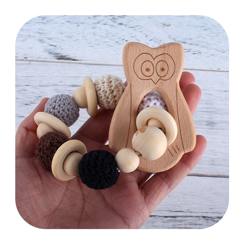 Baby DIY Creative Beech Cartoon Animal Toy Goodenware Hand Ring New Owl Silicone Bites Tooth Grinding Tooth
