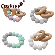 Foreign Trade Baby Tooth Gum Hand Ring Children Silicone Bites Teeth Grinders Toy Baby Beech Wood Appeasement Grinders Bracelet