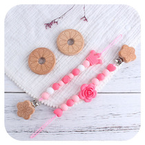New Cartoon Flowers Pacifier Beech Wood Toy Dentiel Gum Baby Silicone Rose Crown Pacifier Chain Anti-Fall Chain