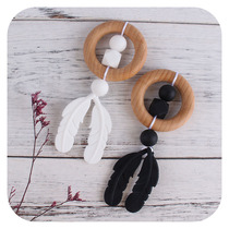 New DIY cartoon beech wood ring hand grip grinding tooth Toy tooth glue infant feather silicone bead bite tooth grinding stick