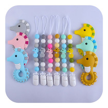 New plastic duckbill clip seahorse silicone tooth rubber grinding tooth toy infant pacifier chain anti-fall chain bite glue