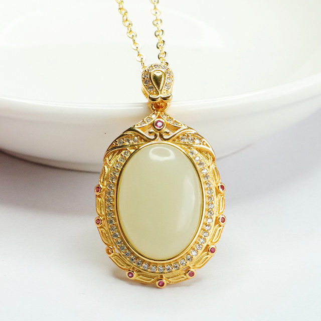 S925 silver inlaid natural Hetian jade pendant jade pendant necklace new high-end pure natural Hetian jade