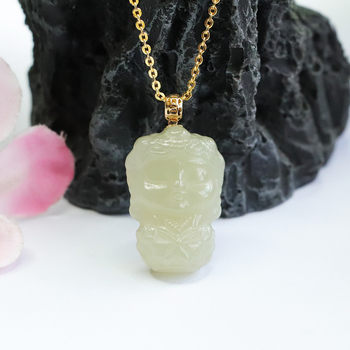 18k gold inlaid with natural hetian jade pendant clear water green tara necklace tibetan jade delicate high-end jade pendant