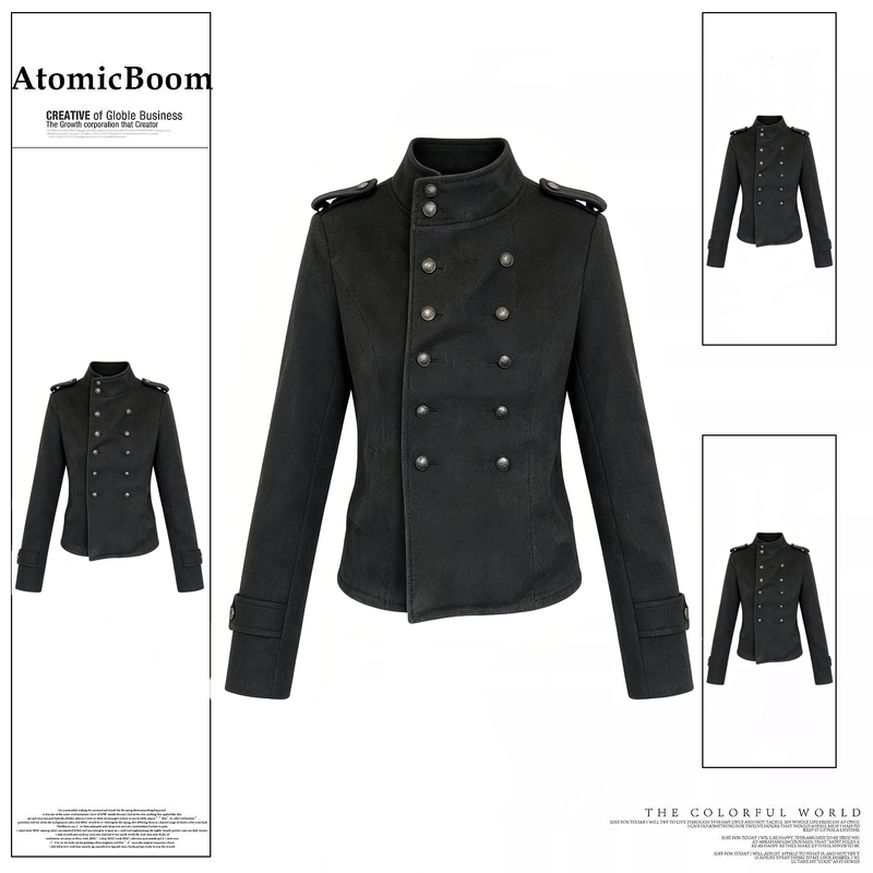 American Retro Black and Gray Napoleon Double-Breasted Short Jacket for Women, Autumn Slim-Fit Waist-Cinching Denim Jacket Top American Retro Black and Gray Napoleon Double-Breasted Short Jacket for Women, Autumn Slim-Fit Waist-Cinching Denim Jacket Top