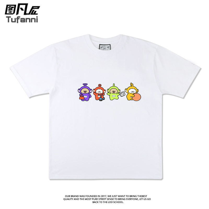 Antenna Eight Treasures Line Art Capybara Cotton Short Sleeve T-Shirt for Men and Women Summer Pure Cotton Trendy