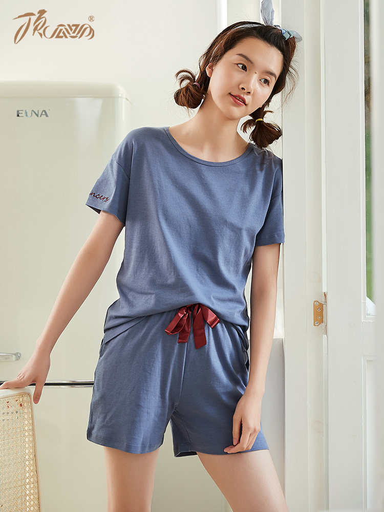 Top melon melon pure cotton pajamas women's summer short-sleeved suit cute loose simple student girl home service top quack