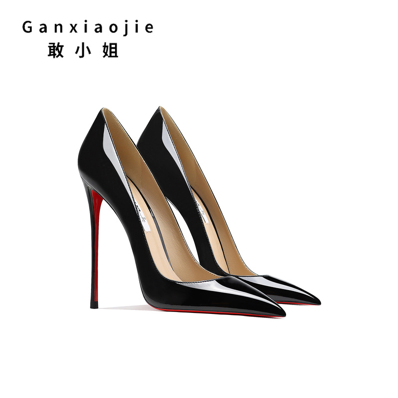 Miss Gan's Black Patent Leather High Heels, Women's Pointed-Toe Genuine Leather Elegant and Sexy Professional Shoes, Ultra-High Heel Centimeters Miss Gan's Black Patent Leather High Heels, Women's Pointed-Toe Genuine Leather Elegant and Sexy Professional Shoes, Ultra-High Heel Centimeters