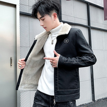 Winter mens leather clothes plus velvet thickening trend Korean version of handsome winter leather coat jacket autumn and winter leather jacket clothes