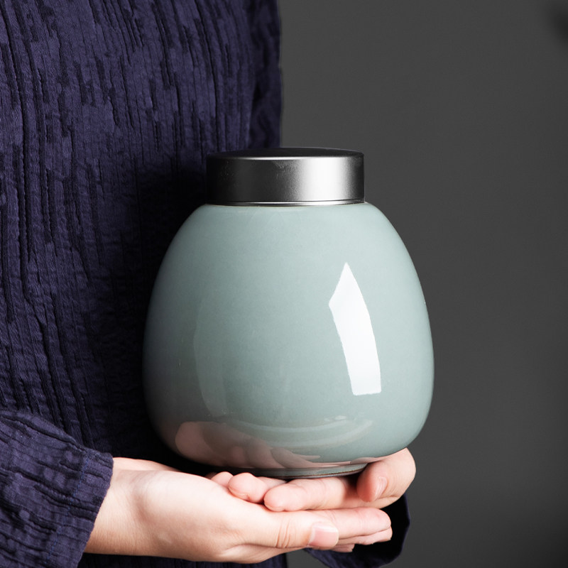Ceramic Tea Leaf Tank Double Alloy Lid Seal Storage Tea Jar Home Large Deposit Tea Jar Universal Tea Packaging Box