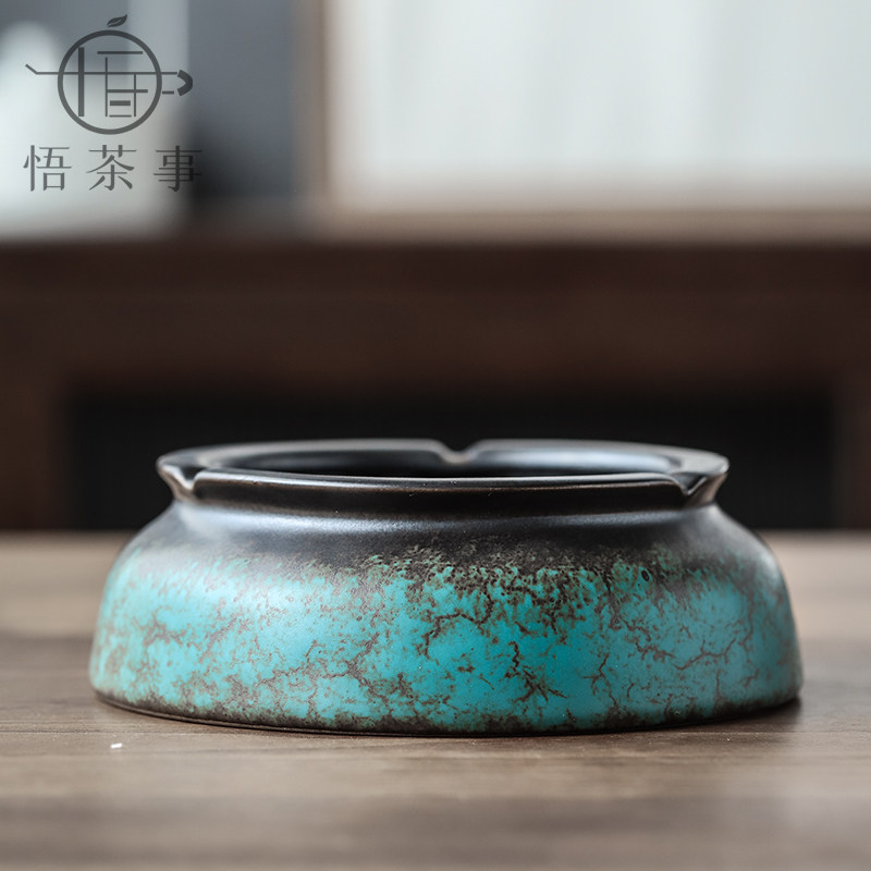Creative retro ceramic ashtray round mouth windproof home living room office decoration ashtray customization