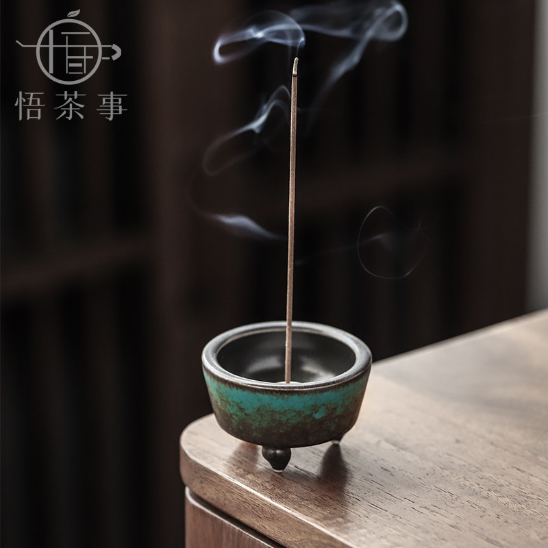 Enlightenment of tea things Ceramic Zen three-legged small incense burner Chinese retro simple line incense tower incense plate incense universal incense burner