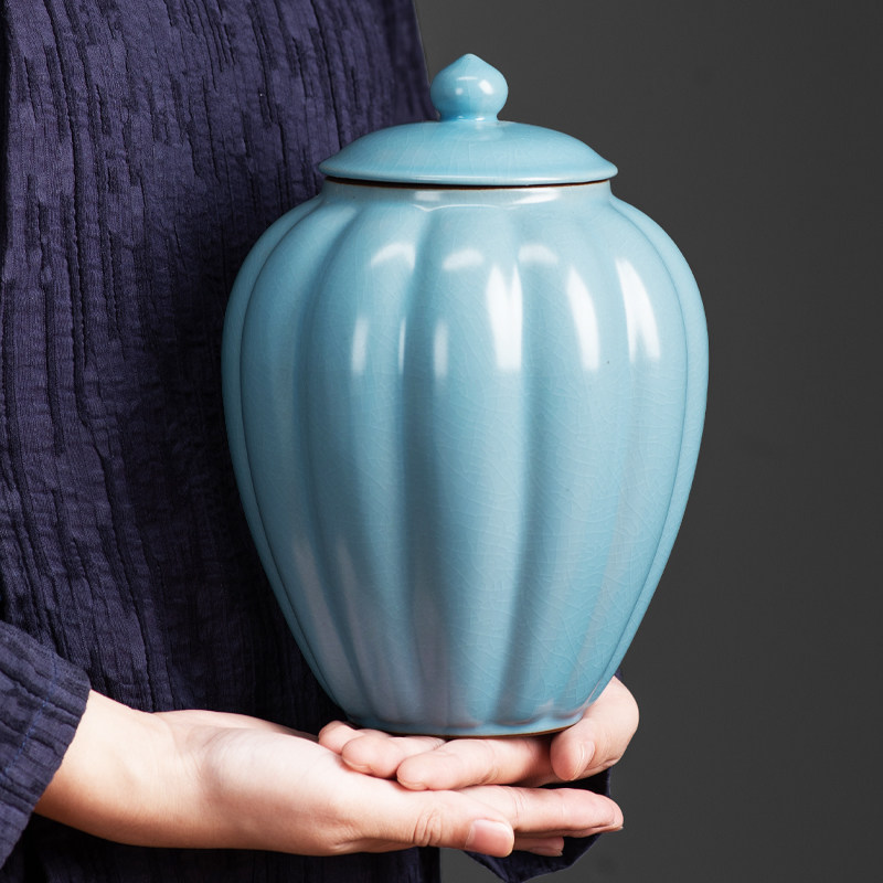 Ru kiln ceramic tea pot Chinese-style creative open piece wake-up tea sealed pot universal tea storage pot large, medium and small tea warehouse