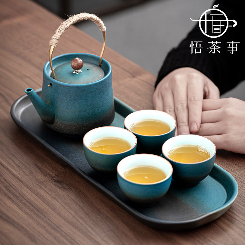 Epiphany Tea Affair Ceramics Kongfu Tea Furniture Set Kiln Change Ancient Blue Glaze Office Will Guest Teapot Tea Cup Suit