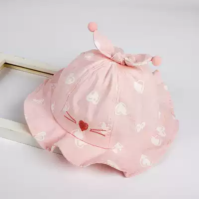 Baby fisherman hat spring and autumn thin single layer baby hat men and women cute cartoon cat baby basin hat