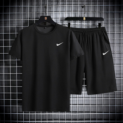 套装男 户外长跑运动夏季短袖套装 T恤潮流款休闲短袖短裤两件套