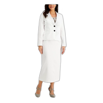 le suit womens metallic 2-piece skirt suit - white (American outlet) straight hair