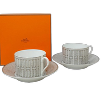 Japan Direct Mail HERMES Mosaic Vin Quatre Platinum 035015P2 Pair of Morning Cups and Saucers