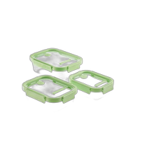 Lekue Sealed Rectangular Glass Food Storage Containers 3-Piece Set - Green (American Outlet)