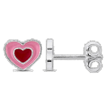 Mimi Max 925 silver-pink enamel heart-shaped earrings - red (American outlet) straight hair