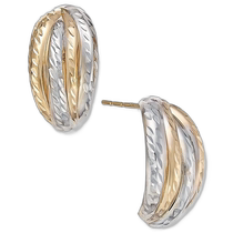 (Direct Mail from the U.S.) Macys) 10k Yellow Gold and Platinum Two-tone Textured Stud Earrings Unique