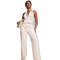 Hong Kong direct mail trendy luxury ASOS womens design satin 2-in-1 fine tailoring jumpsuit (meat pink)