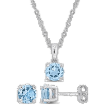 Mimi Max 3 CT TGW Sky Blue Topaz 2 Piece Solitaire Pendant on Chain and Sterling Silver