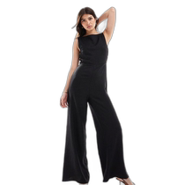 Hong Kong direct mail trendy luxury ASOS womens high-neck buttoned side slim wide-leg jumpsuit (black)