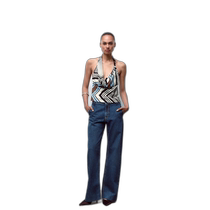 US direct mail ZARA JAPAN striped ribbon halterneck poplin top 8402 493 single piece