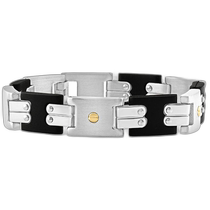(US Direct Shipping) Pompeii3) Mens Brushed Steel and Black Two-Tone Flexible 12mm Chain Link 8