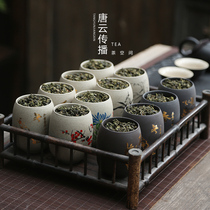 Household tea set Purple sand tea can storage sealed ceramic tea can Small wake-up tea Puer tea leaf box portable travel