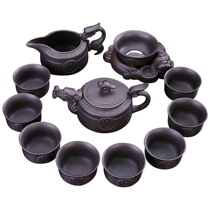 Undressed ore red mud zhu, violet arenaceous mud kung fu tea set suit household contracted office teapot tea cups, a complete set of