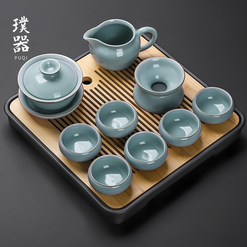 Cog Kiln Tea Set Suit Home Living Room Small Sleeve Kongfu Tea Table Minima Light Lavish Dry Bubble Pan Teapot Tea Cup-Taobao