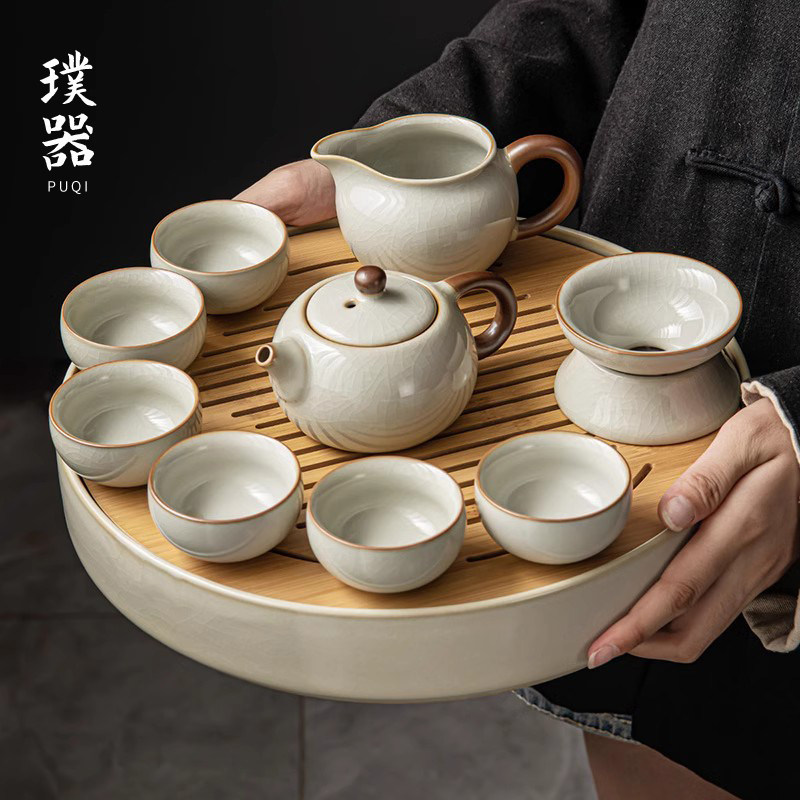 Ru Kiln Tea Set Suit Home Light Lavish Chinese Ceramic Tea Tray Tea Cup Full Set Office Guests Siesch Pot Tea-Taobao