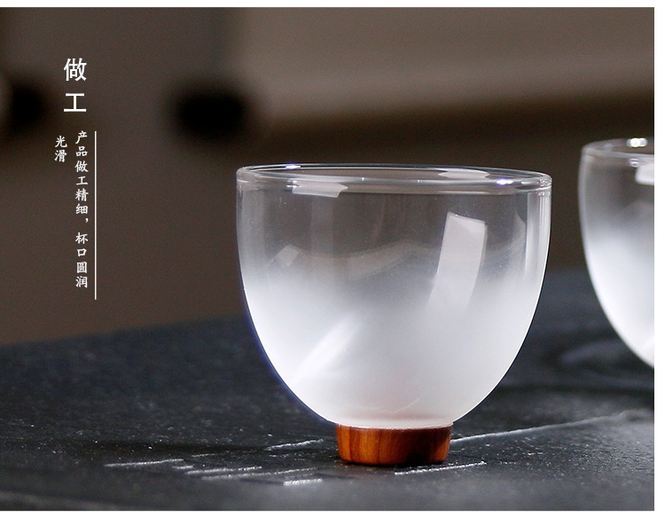 Royal pure heat - resistant glass tea just tureen wood bottom three points kung fu tea set glass tureen two cups