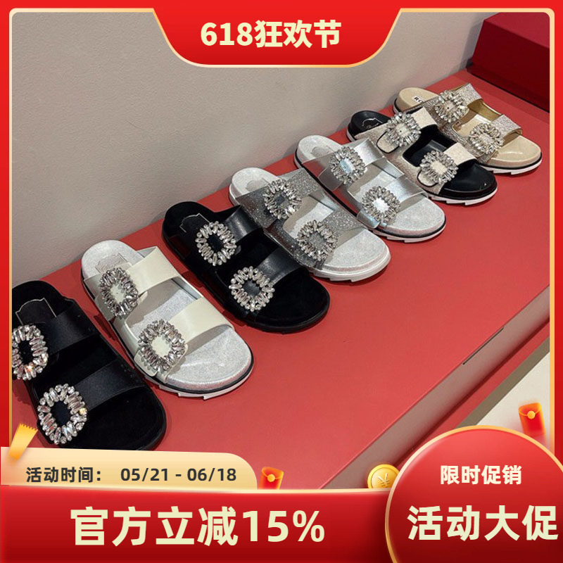 Rv.Mb.Cl.Jc Rhinestone Roman Sandals for Women 2026 Summer Double Rhinestone Buckle Thick-Soled Casual Half-Slippers Beach Shoes Rv.Mb.Cl.Jc Rhinestone Roman Sandals for Women 2026 Summer Double Rhinestone Buckle Thick-Soled Casual Half-Slippers Beach Shoes