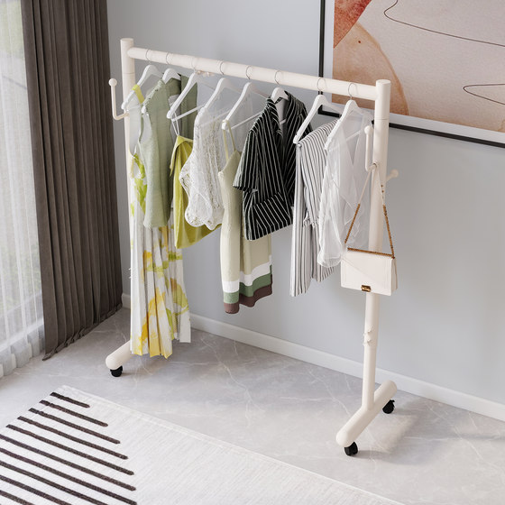 Multifunctional Floor-Standing Coat Rack for Bedroom and Living Room, Movable Clothes Rack with Wheels, Sturdy and Durable, Strong Load-Bearing Capacity