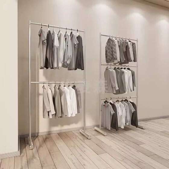 Stainless Steel Floor-Standing Multi-Layer Adjustable Clothes Drying Rack for Bedroom, Indoor and Outdoor Use, Simple Coat Rack