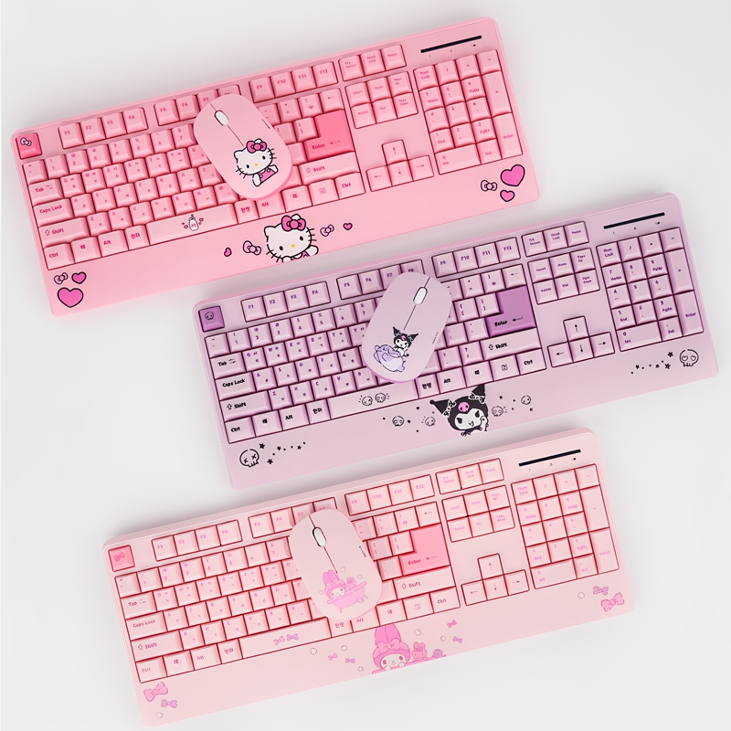 Authentic Sanrio Kuromi Hello Kitty Notebook Wireless Keyboard Desktop Computer Cartoon Mouse Set Silent Authentic Sanrio Kuromi Hello Kitty Notebook Wireless Keyboard Desktop Computer Cartoon Mouse Set Silent