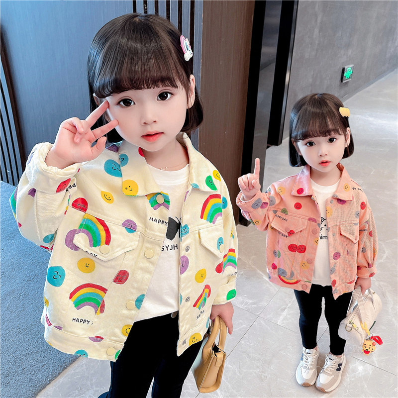 Girls' Pink Denim Jacket Spring and Autumn Outfit Toddler Korean Style Cute Short Jacket Cardigan Baby Pure Cotton Top Trendy