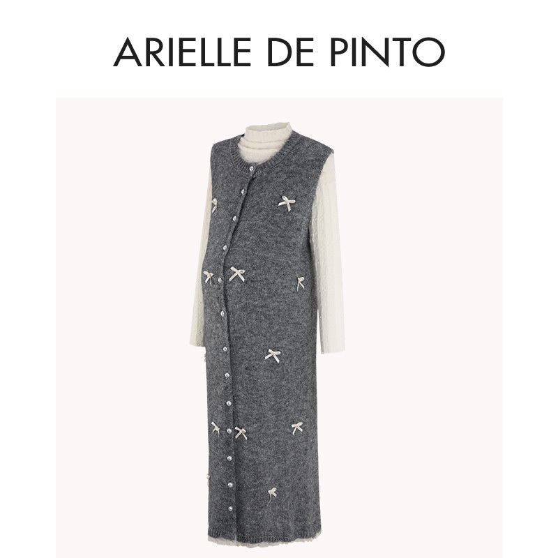 French Arielledepinto Maternity Wear Spring and Autumn New Fashion Bow Sleeveless Vest Dress Set