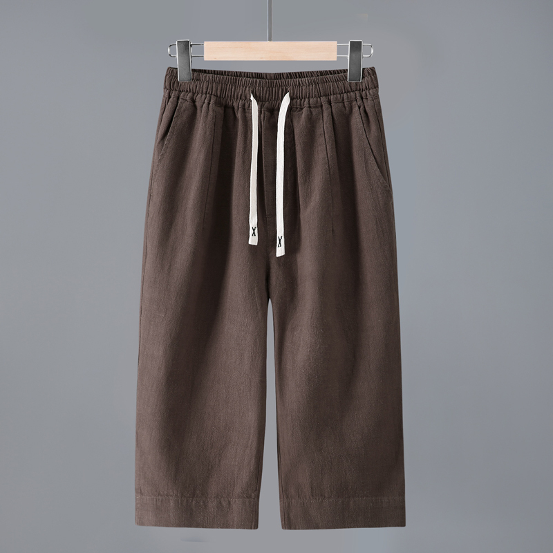 High-End Quality Solid Color Linen Over-The-Knee Capri Pants for Men, Summer Breathable Cotton-Linen Fabric Mid-Length Breeches, Short Casual Pants
