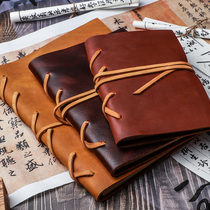 Original handmade cowhide notebook retro hand book leather diary notepad travel hand book custom gift