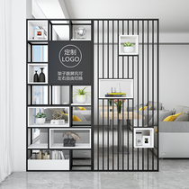 Partition rack solid wood bookshelf company entrance logo image wall display rack wrought iron grille office screen