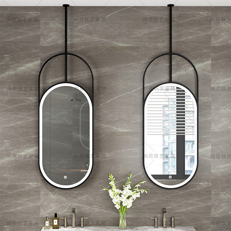 Nordic hanging mirror hanging oval mirror simple dressing table makeup mirror bathroom hanging mirror powder room mirror with lamp hanging mirror