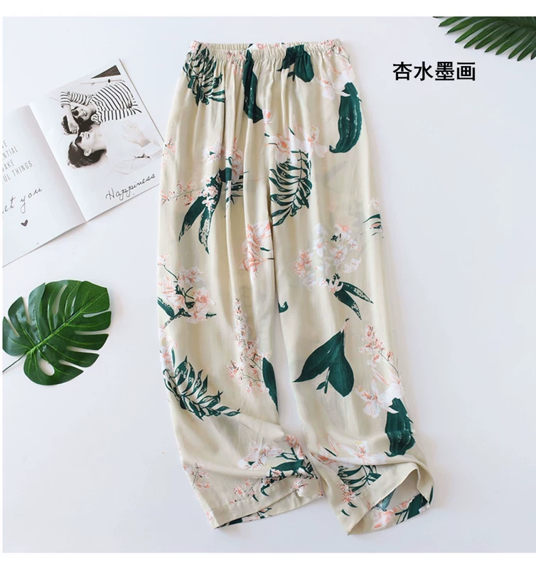 Quần pyjama mùa xuân và mùa hè Quần lụa Mian cotton lụa tơ tằm nhà quần mát điều hòa không khí mặc quần chống muỗi - Quần tây