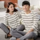 Bộ đồ ngủ mùa xuân và mùa thu đôi nam nữ cotton dài tay cỡ lớn cotton phục vụ nhà phiên bản Hàn Quốc đồ bộ kiểu mới